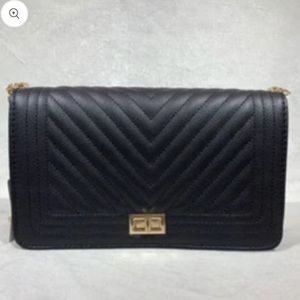 Black Chevron PU Leather Handbag NEW